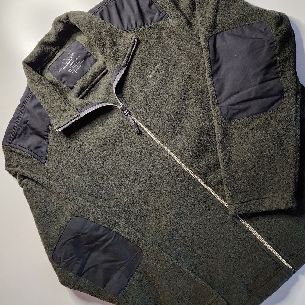 Calvin Klein Collection Olive Fleece Jacket with Charcoal Accents